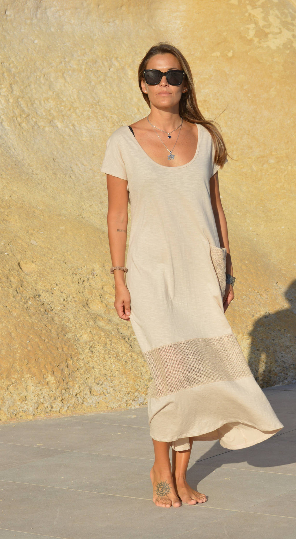 Long dress with bamboo pocket and hemp detail